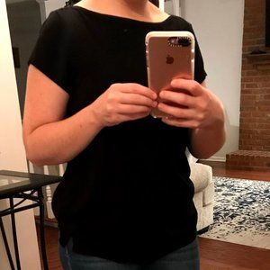 Black Boat Neck Short Sleeve Tee- Loft
